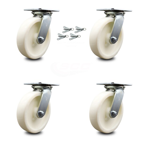 8 Inch Nylon Caster Set with Ball Bearings and Swivel Locks